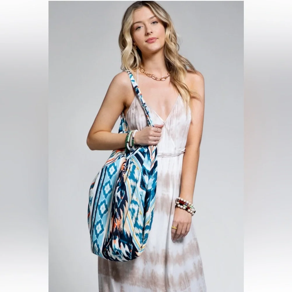 NWT Ruggine Handcrafted Ocean Blue Bohemian Ethnic Print Shoulder Bag - Picture 6 of 6
